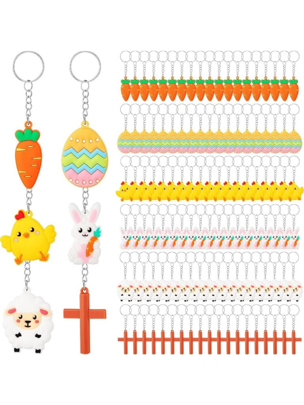 120 Pcs Easter Keychains - Bunny & Carrot Party Favors, Egg Hunt Decor, Key